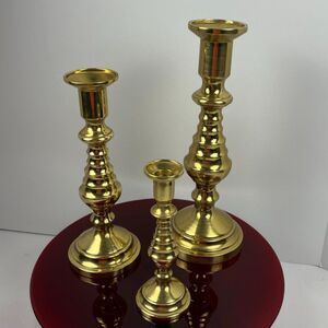 Vintage Harvin Co. Solid Brass Beehive Candlesticks Graduated Trio(12", 10", 7")